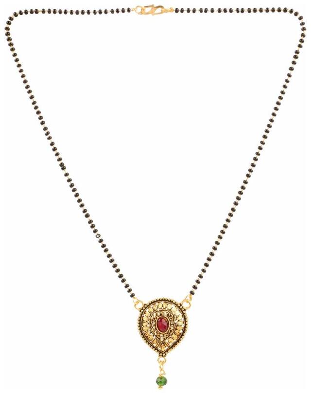 Efulgenz Designer Jewellery Gold Plated Red and Green Ethnic Mangalsutra Pendant with chain for Women