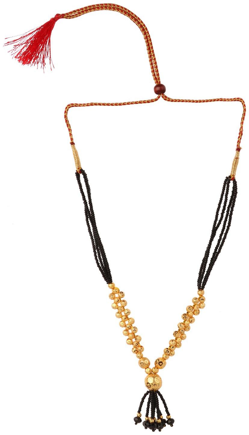

Efulgenz Ethnic Traditional Gold Plated Thushi Black Bead Crystal Mangalsutra Necklace Jewellery for Women