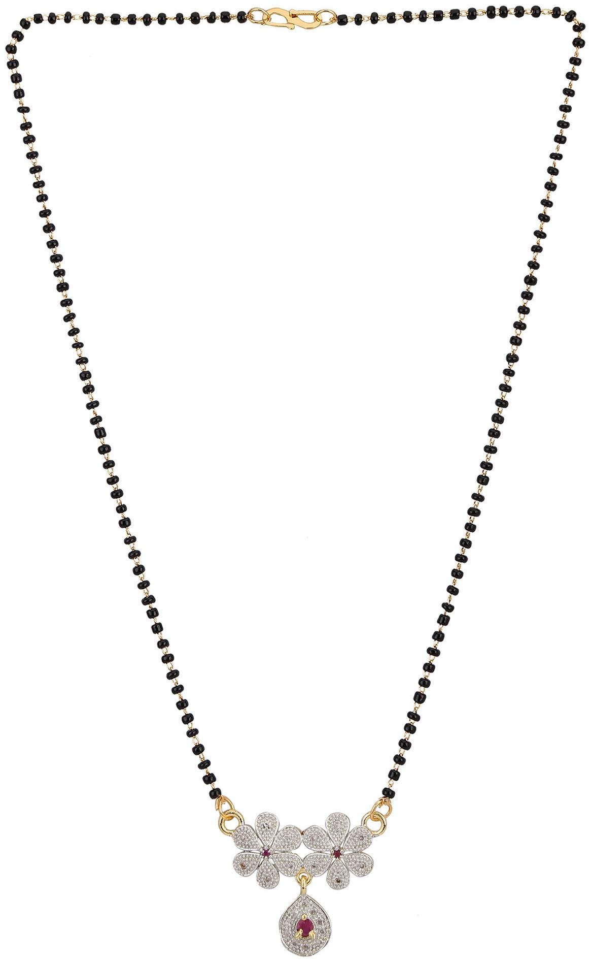 

Efulgenz Ethnic Traditional Gold Plated Solitaire Cubic Zirconia Mangalsutra Pendant Necklace Jewellery