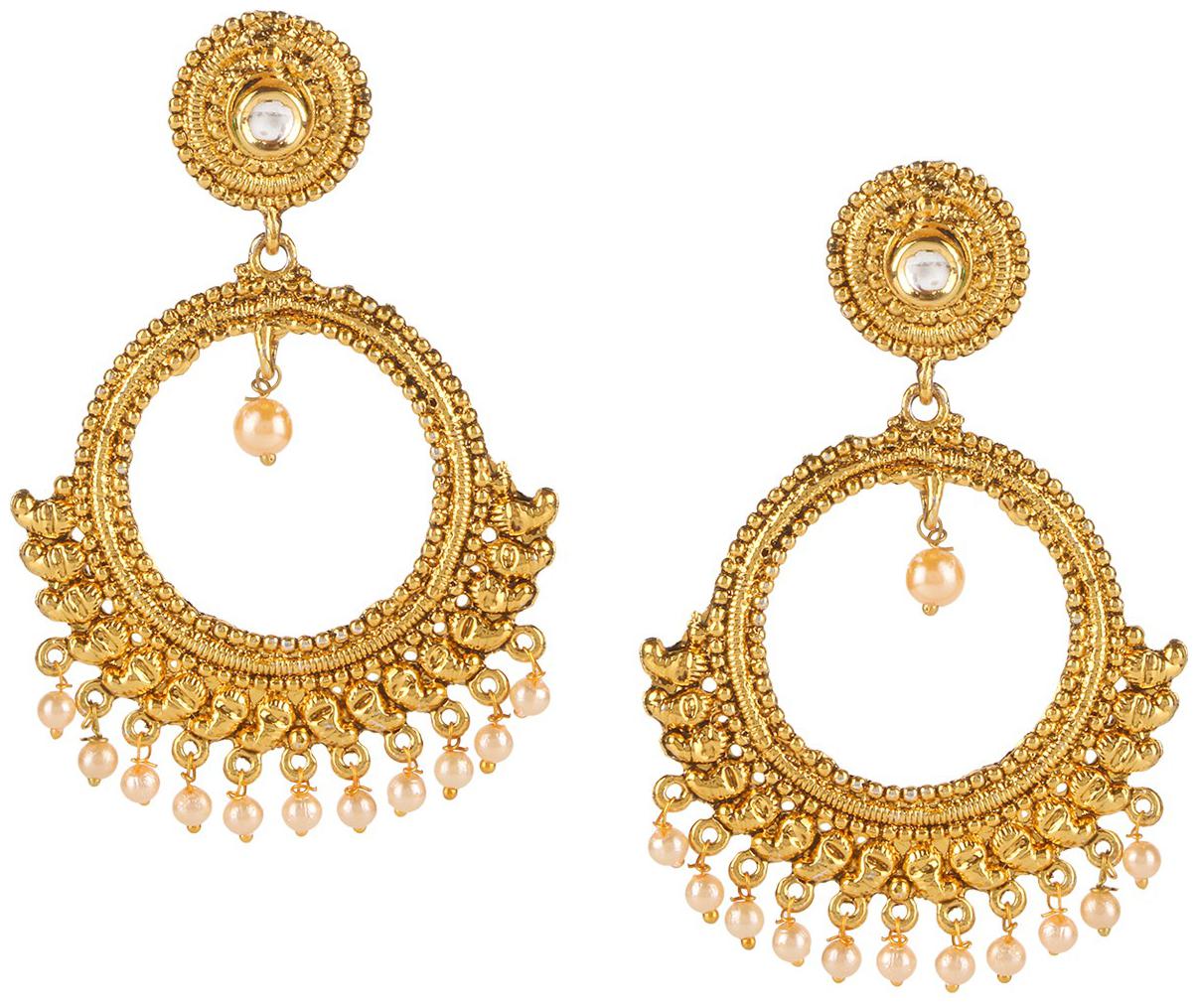 

Efulgenz Fashion Jewellery Stylish Antique Gold Plated Crystal Pearl Dangle Chandbali Earrings Set