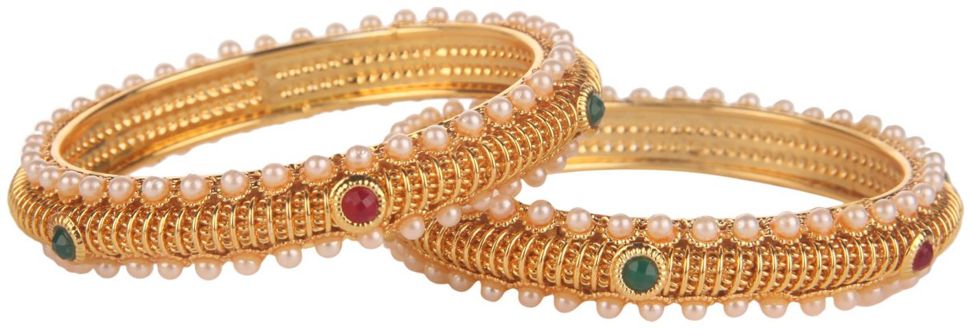 

Efulgenz Fashion Jewellery Gold Plated Traditional Pearl Ruby Bangle Set (2 pc)