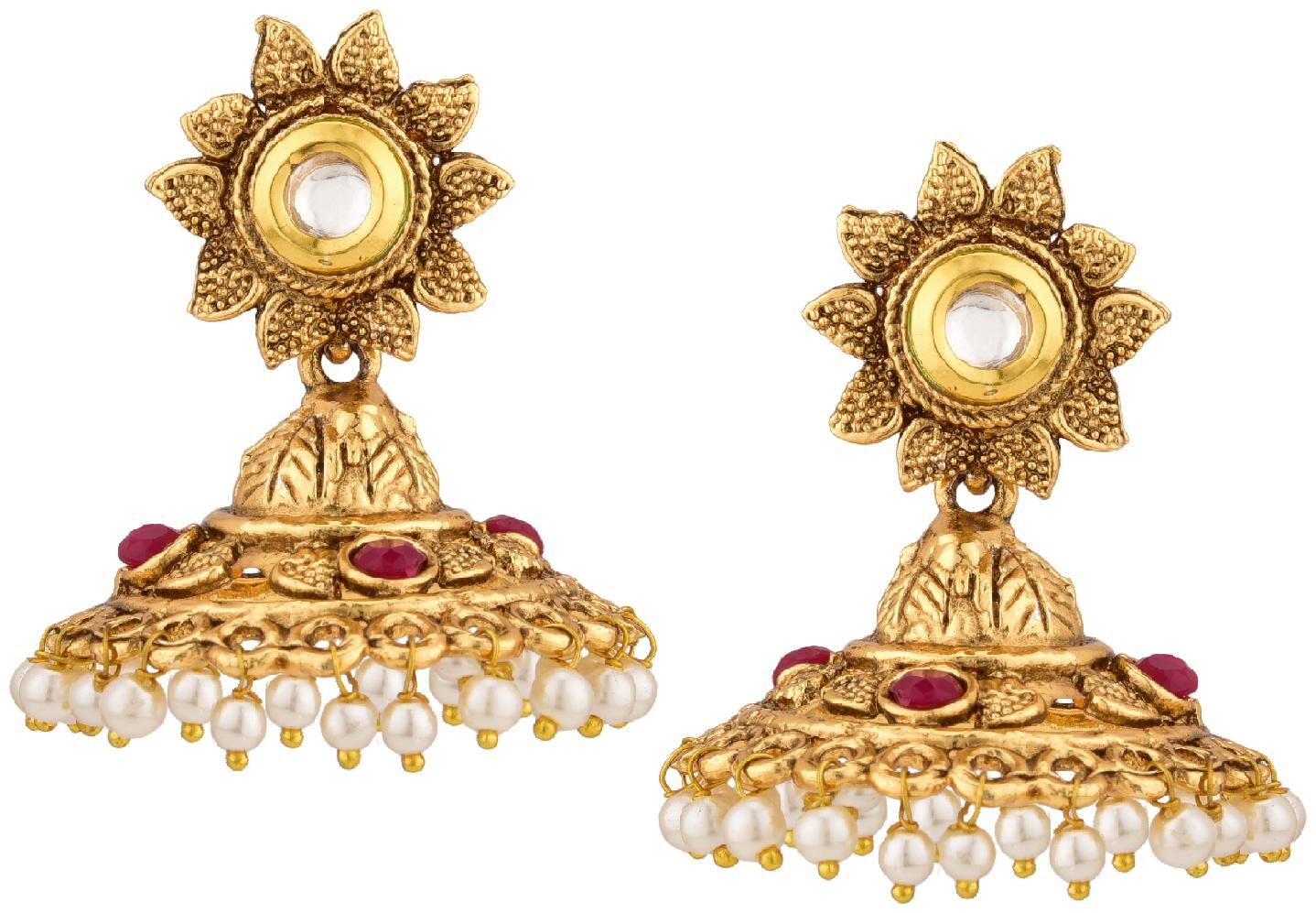 

Efulgenz Fashion Jewellery Stylish Wedding Fancy Party Wear Gold Plated Pearl Drop Jhumka Jhumki Earring Set