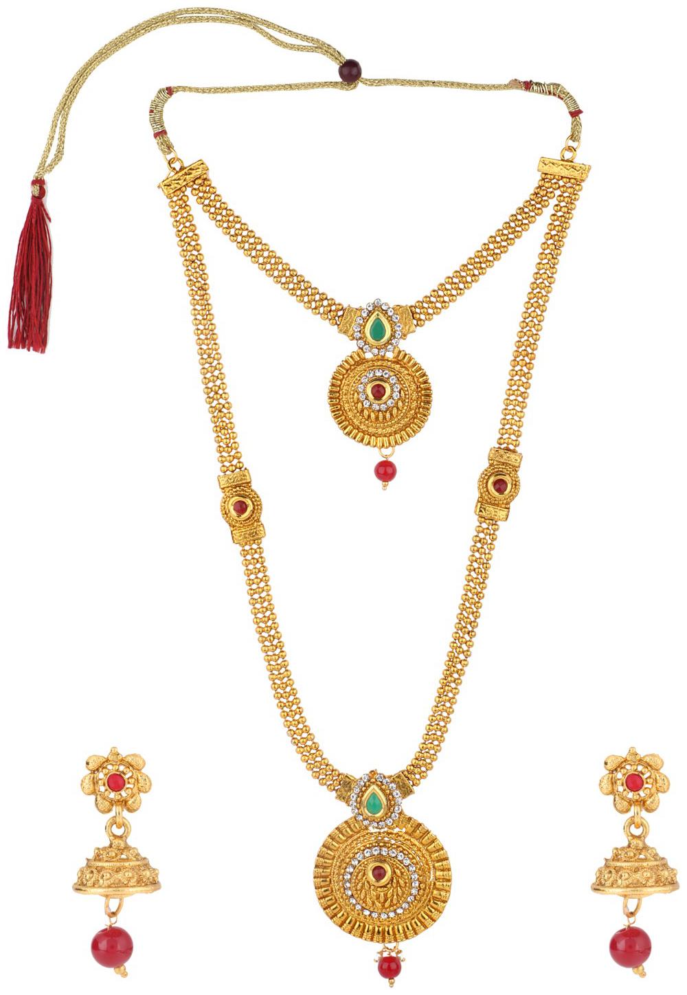 

Efulgenz Fashion Jewellery Kundan Gold Plated Temple Traditional Designer Necklace Jewellery Set with Earrings for Women