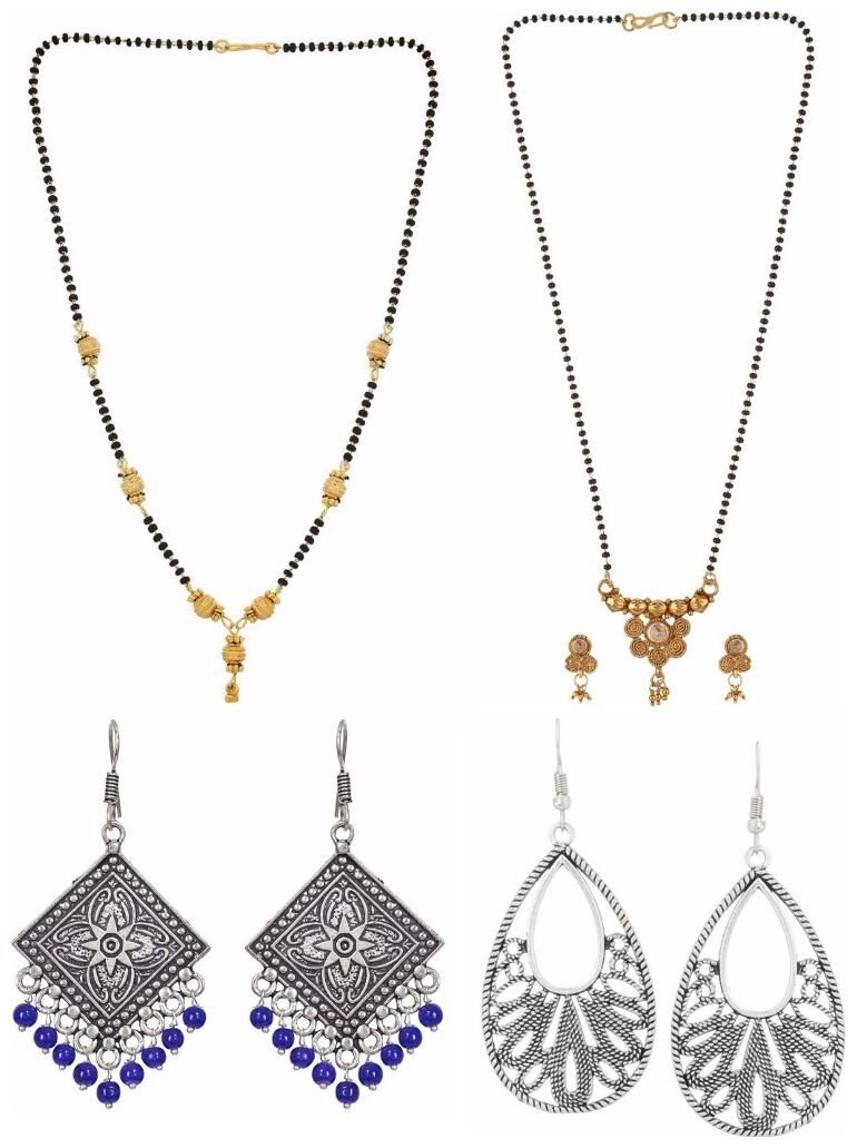 

Efulgenz Jewelry Combo of Ethnic Gold Plated Mangalsutra and Dangler Earrings for Women