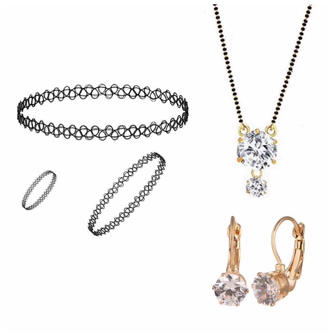

Efulgenz Jewellery Exclusive Super Saver Combo of Trendy Strechable Choker Necklace Set Mangalsutra and Earrings for Women