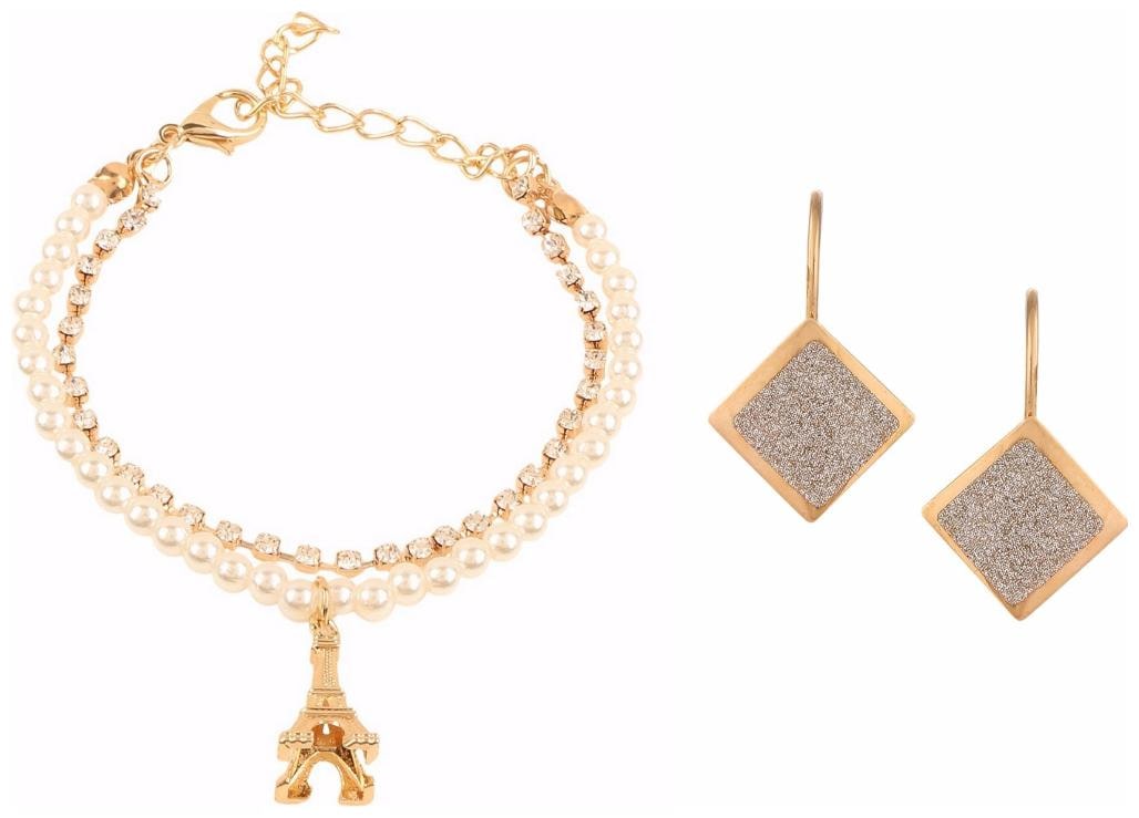 

Efulgenz Jewellery Combo of Designer Pearl Charm Bracelet Hoop Bali Earrings for Girls Women