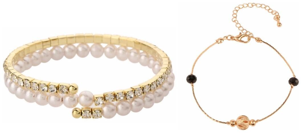 

Efulgenz Jewellery Combo of Designer Adjustable Pearl Charm Bracelet and Anklet for Girls and Women