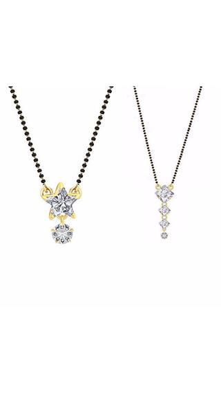 Efulgenz Jewellery Combo of Trendy Stylish Gold Plated American Diamond Mangalsutra Pendant for Women