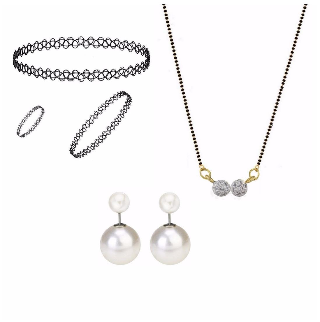 

Efulgenz Jewellery Exclusive Super Saver Combo of Trendy Strechable Choker Necklace Set Mangalsutra and Earrings for Women