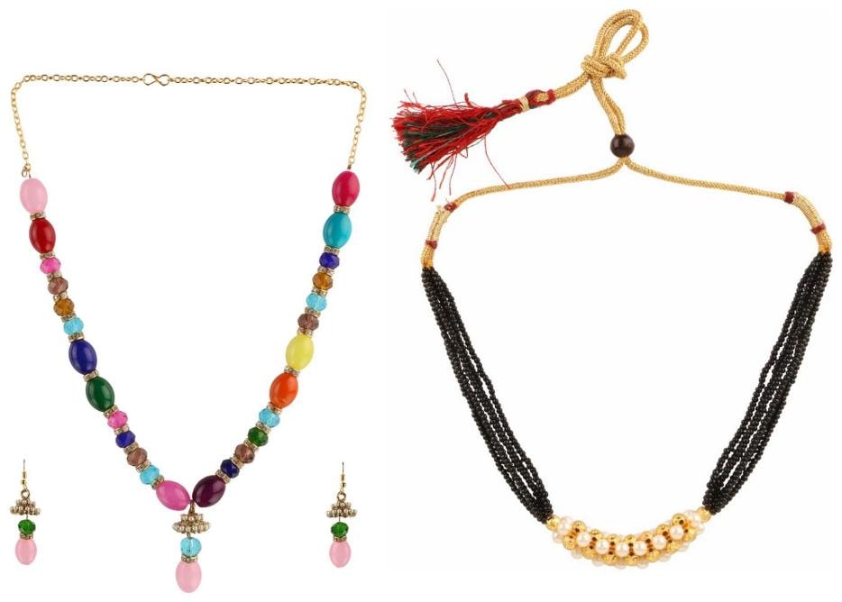 

Efulgenz Jewelry Combo of Ethnic Gold Plated Thushi Mangalsutra and Trendy Necklace with Earrings for Women
