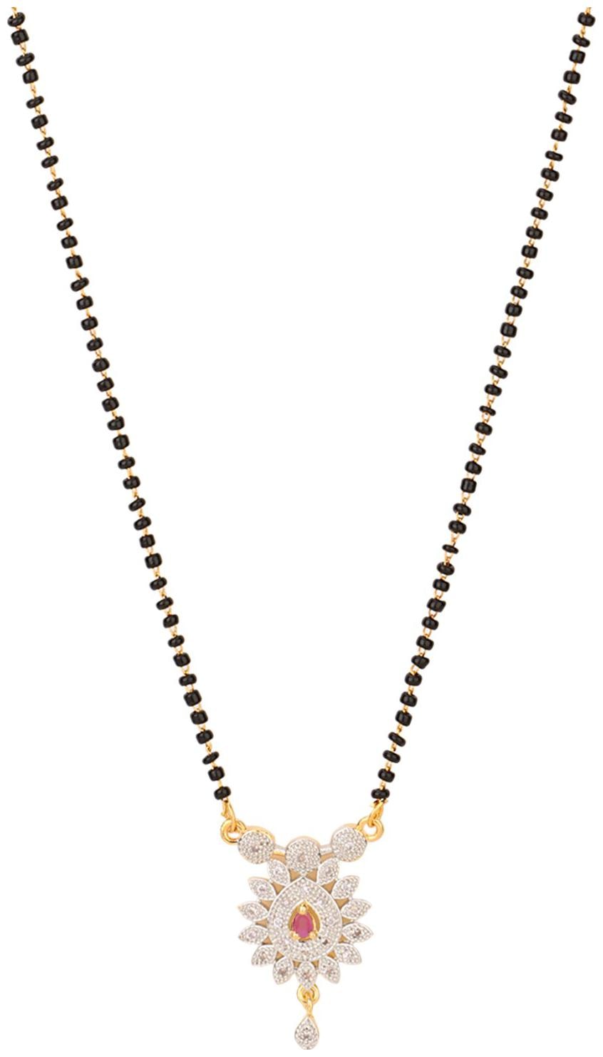 

Efulgenz Jewellery Ethnic Traditional Gold Plated American Diamond Latest Design Mangalsutra Pendant Necklace with chain For Women and Girls