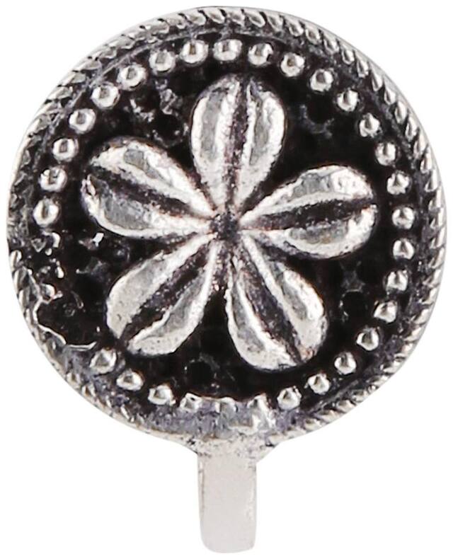 Efulgenz Oxidised Silver Finish Round Shape Wonderful Press On Nose Clip Ring/ Pin for Girls and Women