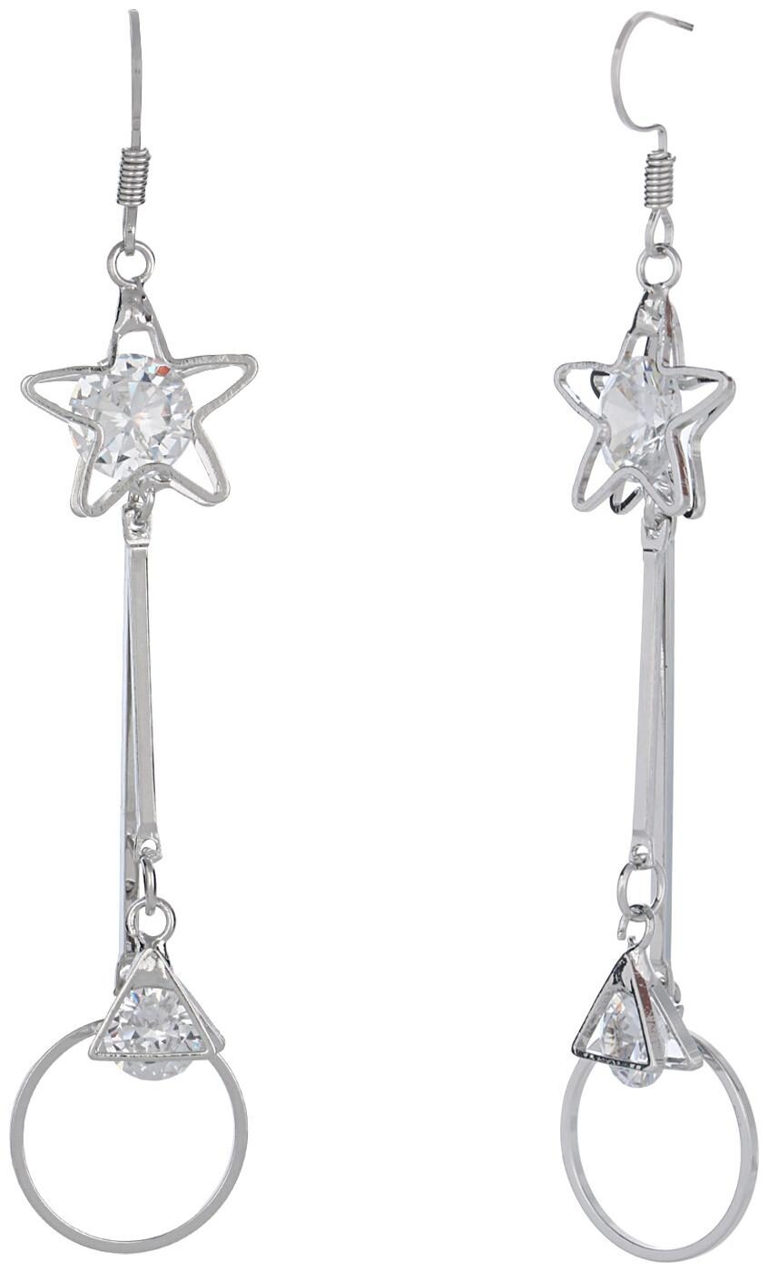 

Efulgenz Silver Plated CZ Star Shape Long Chain Bar Linear Tassel Dangle Drop Earrings for Girls and Women
