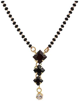 Efulgenz Solitaire Gold Plated Black American Diamond Mangalsutra Pendant with Chain for Women