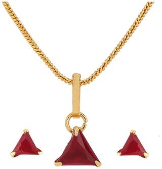 Efulgenz Solitaire Jewellery Pink American Diamond Pendant with Chain and Earrings for Girls and Women