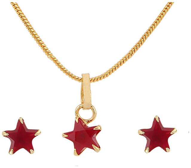 Efulgenz Solitaire Jewellery Pink American Diamond Pendant with Chain and Earrings for Girls and Women