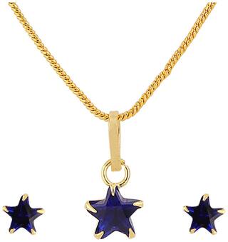 Efulgenz Solitaire Jewellery Blue American Diamond Pendant with Chain and Earrings for Girls and Women