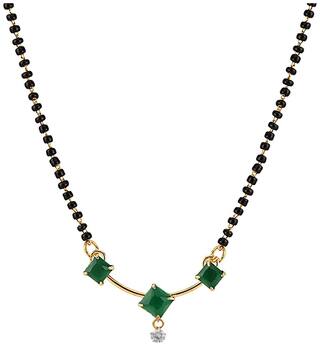Efulgenz Solitaire Gold Plated Green American Diamond Mangalsutra Pendant with Chain for Women