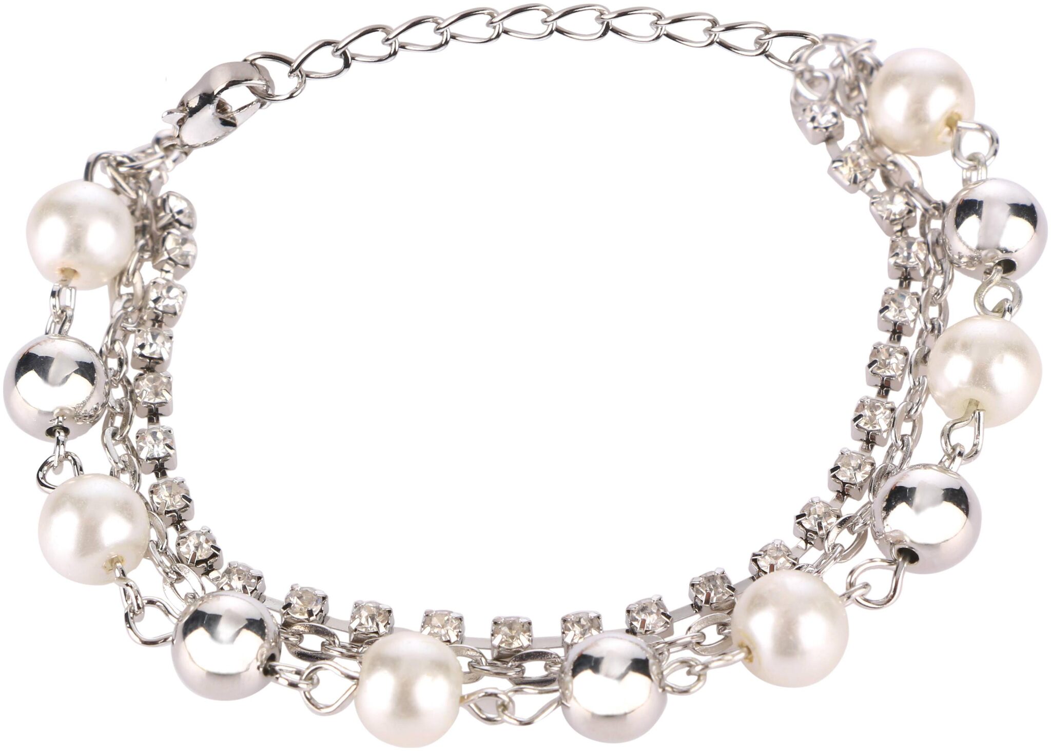 

Efulgenz Stylish Trendy Fancy Party Wear Silver Plated Cubic Zirconia CZ Pearl Layered Charm Bracelet Jewellery Valentine Gift