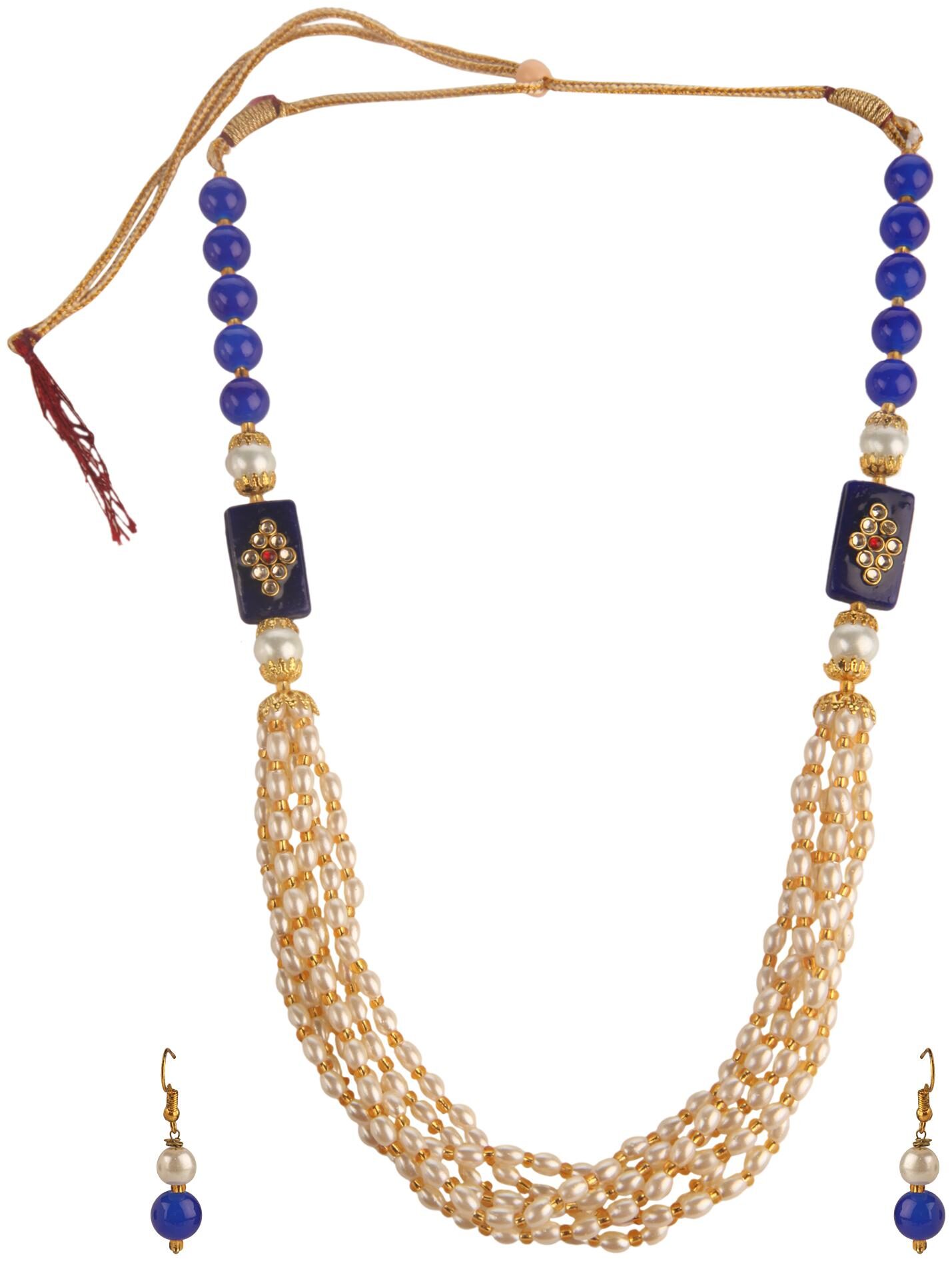 

Efulgenz Stylish Jewellery Gold Plated Pearl Beaded Wedding Party Wear Multistrand Mala Necklace Earrings Set