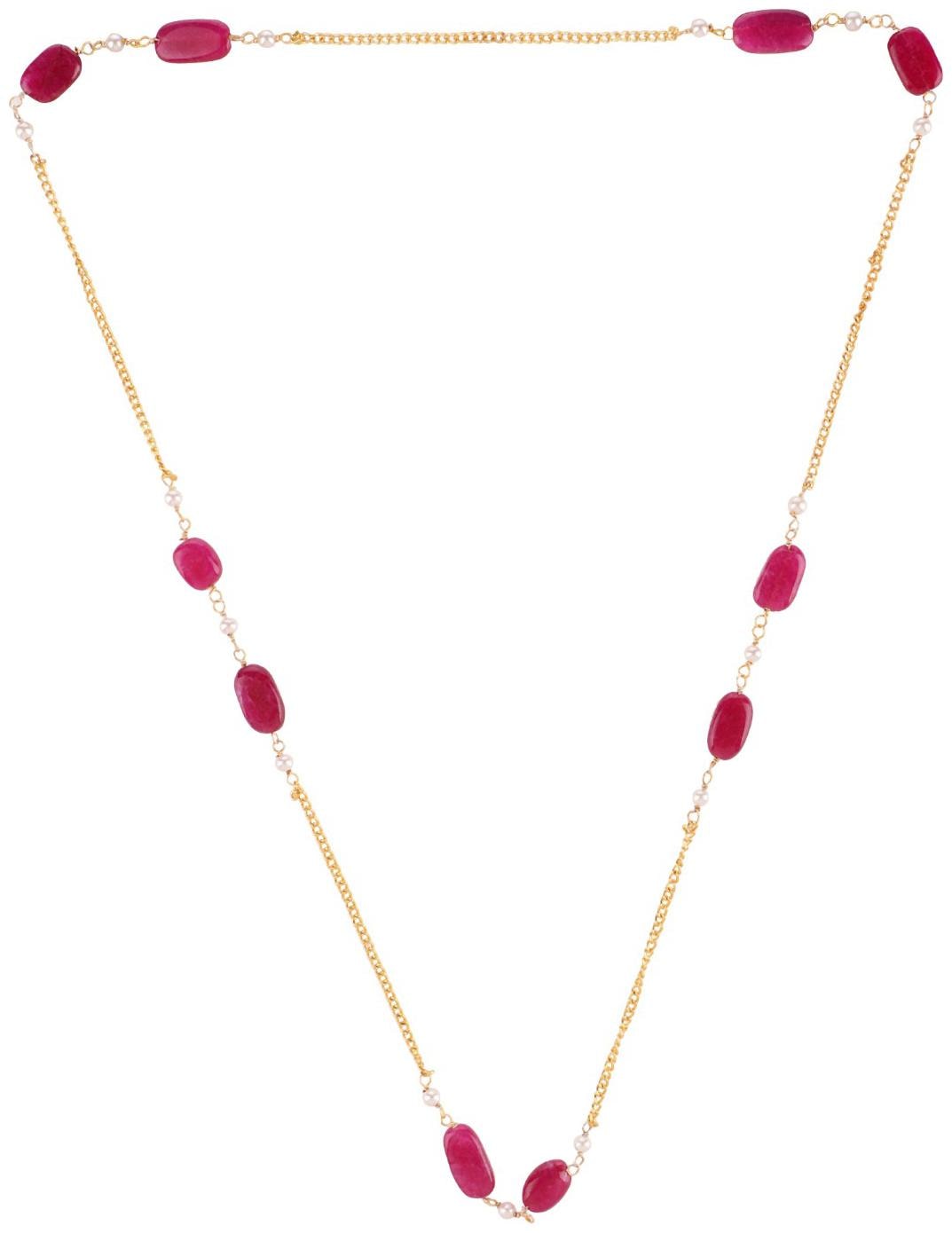 

Efulgenz Stylish Designer Fashion Jewellery Gold Plated Ruby Beaded Chain Mala Fancy Party Wear Necklace