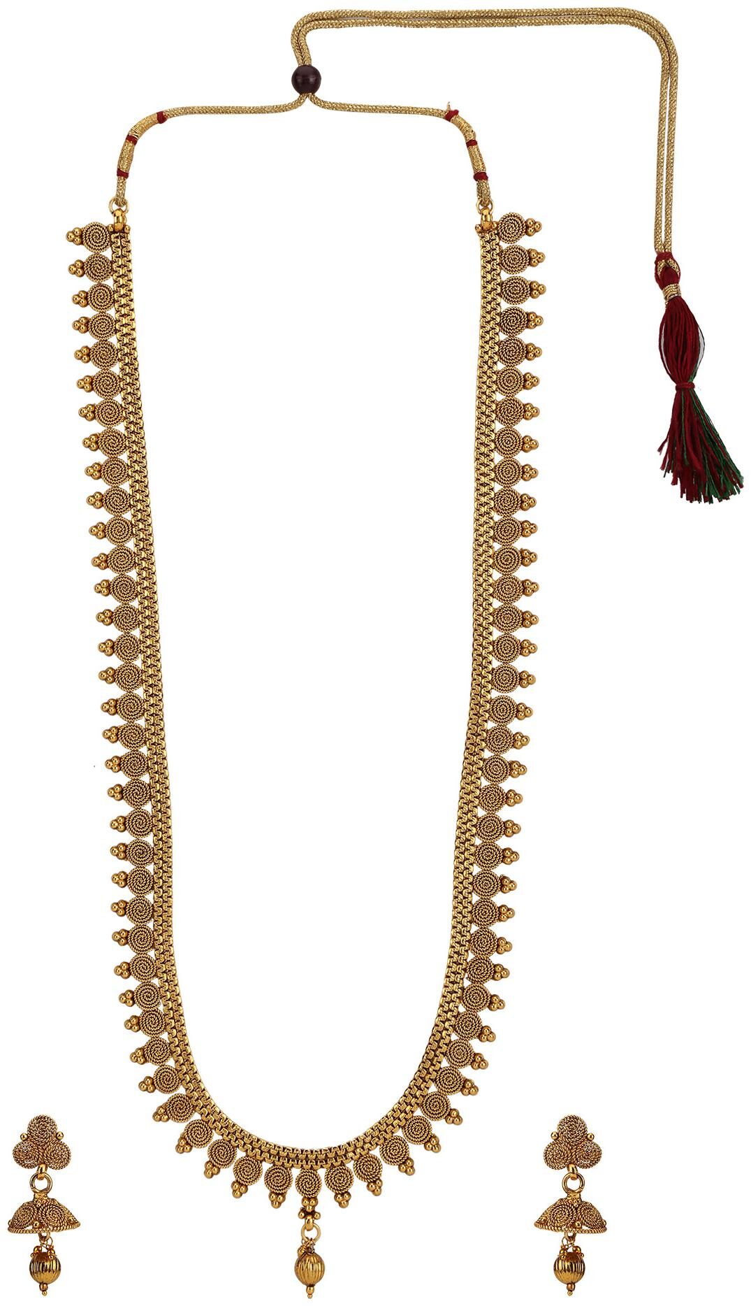 

Efulgenz Stylish Antique Traditional Gold Plated Party Wear Temple Wedding Long Necklace Earrings Jewellery Set