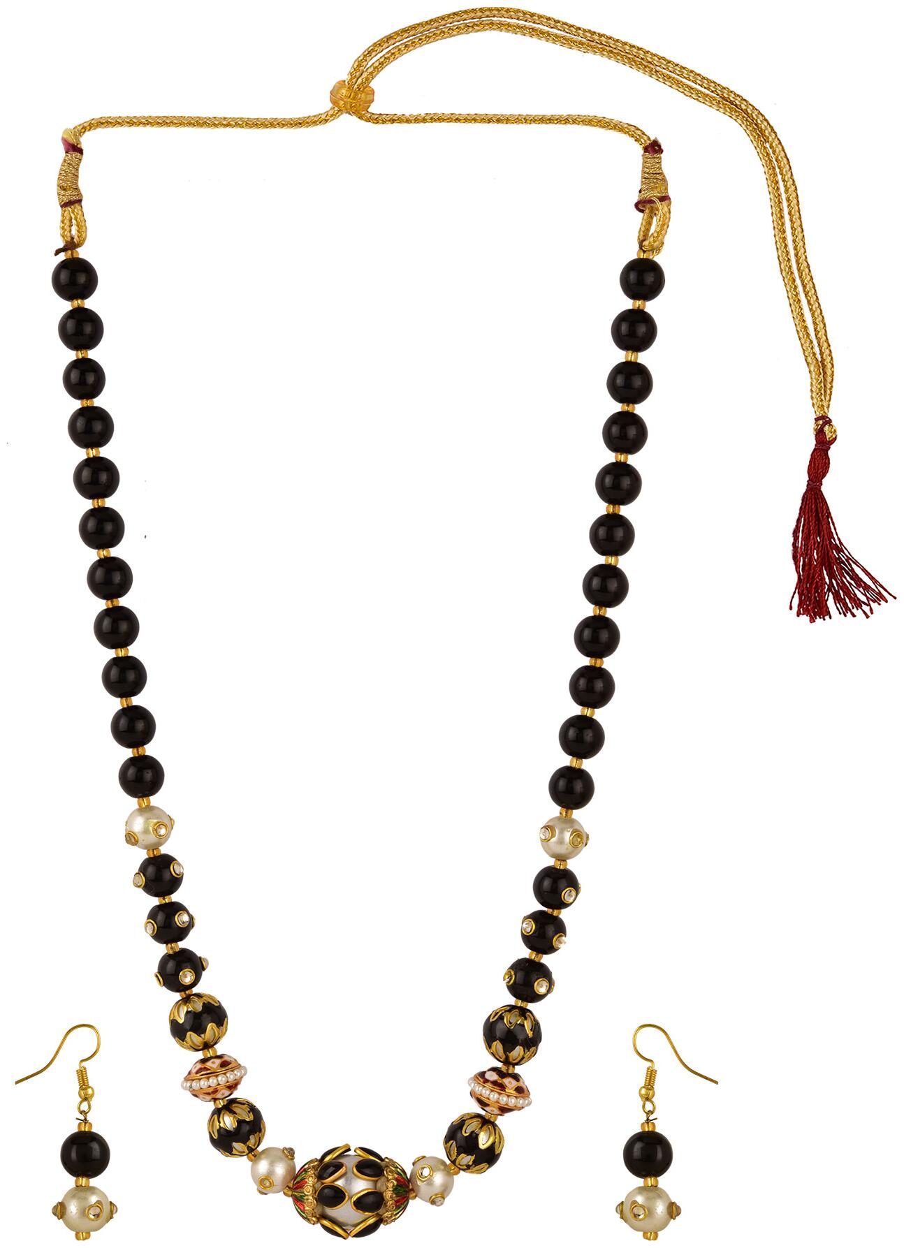

Efulgenz Stylish Fashion Pearl Bead Mala Fancy Party Wear Wedding Necklace Earrings Designer Jewellery Set