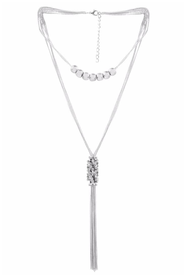 

Efulgenz Trendy Stylish Silver Plated Fancy Party Wear Crystal Long Chain Statement Necklace Jewellery Necklace for Girls Women