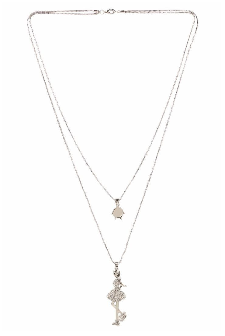 

Efulgenz Trendy Silver Tone Stylish Fancy Party Daily Wear Multi Strand Statement Charm Necklace Jewellery for Girls Women