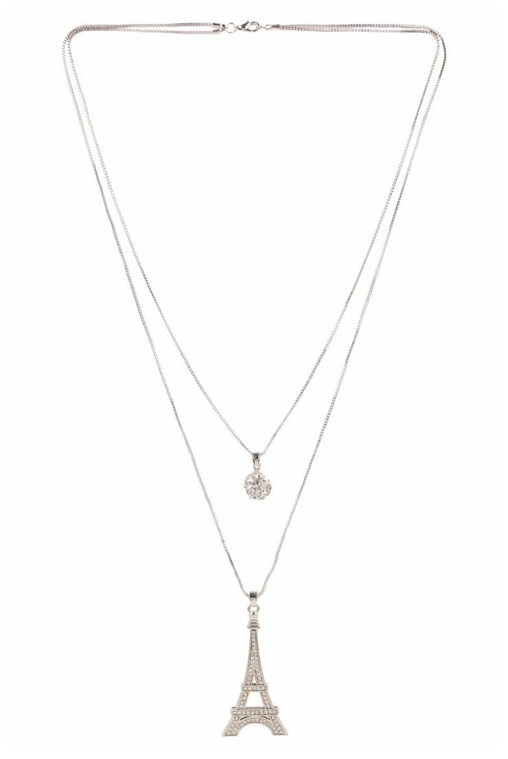 

Efulgenz Trendy Stylish Silver Plated Fancy Party Wear Double Layer Crystal Long Chain Pendant Necklace for Girls Women