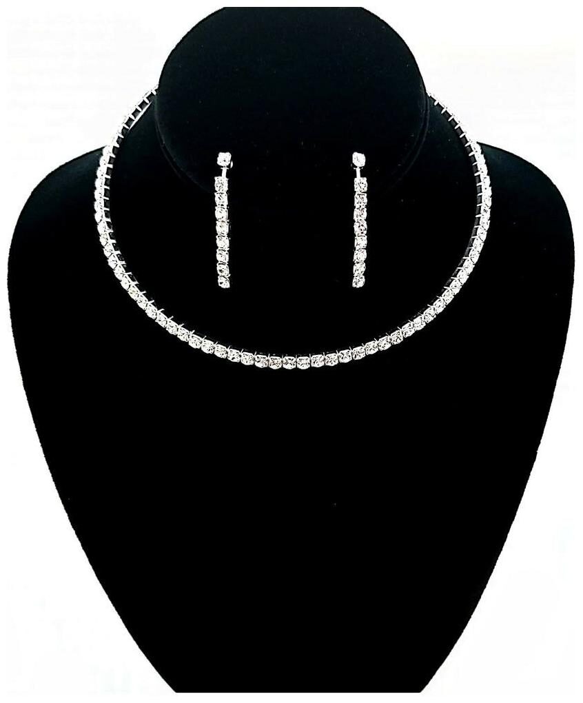 

Elegant Flexible 1 3 Strand Rhinestone Choker Necklace Earrings Wedding Bridal