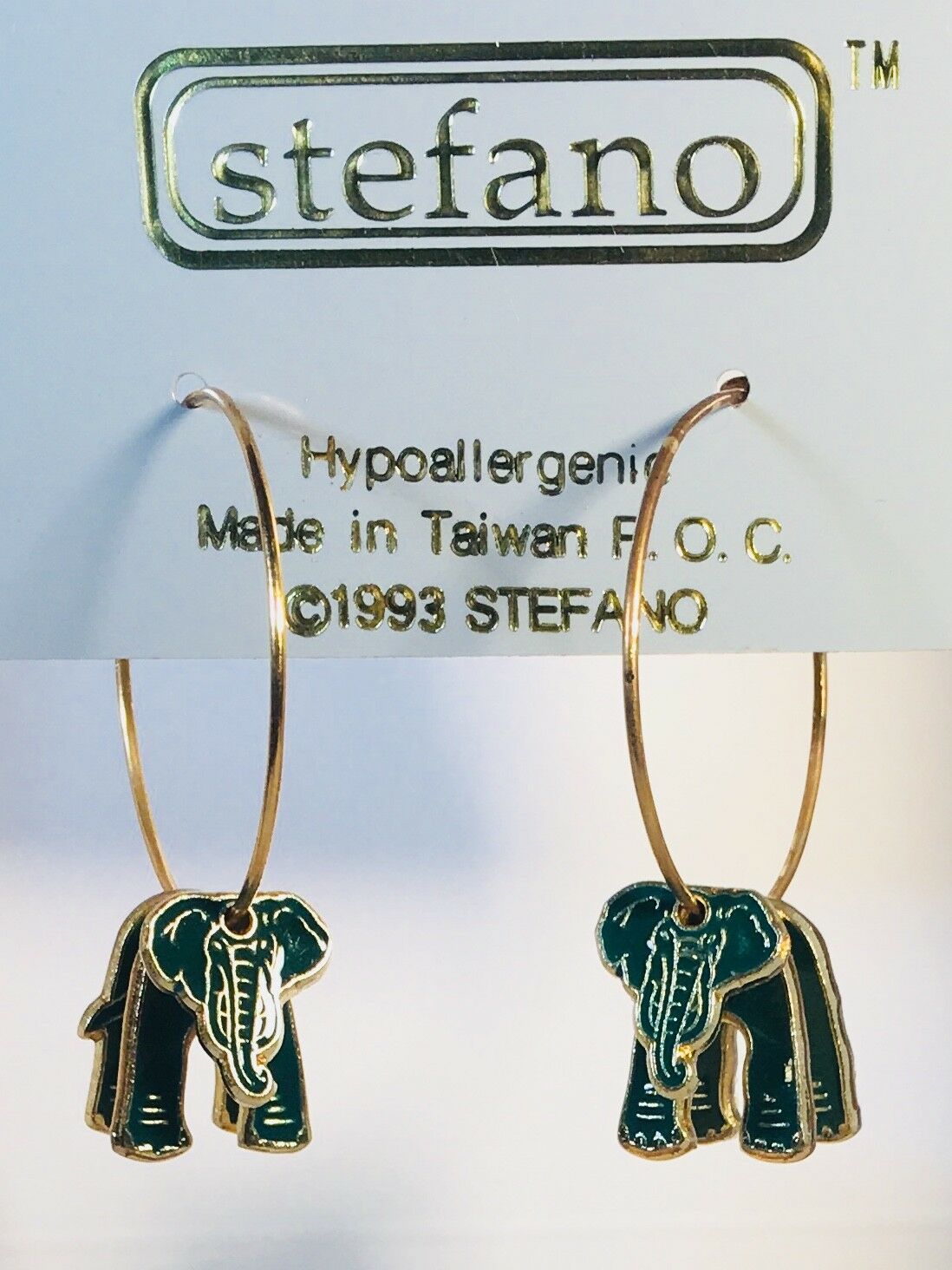 

ELEPHANT SMALL HOOP EARRINGS gray pink blue green Stefano 7 8 hoop gold plate