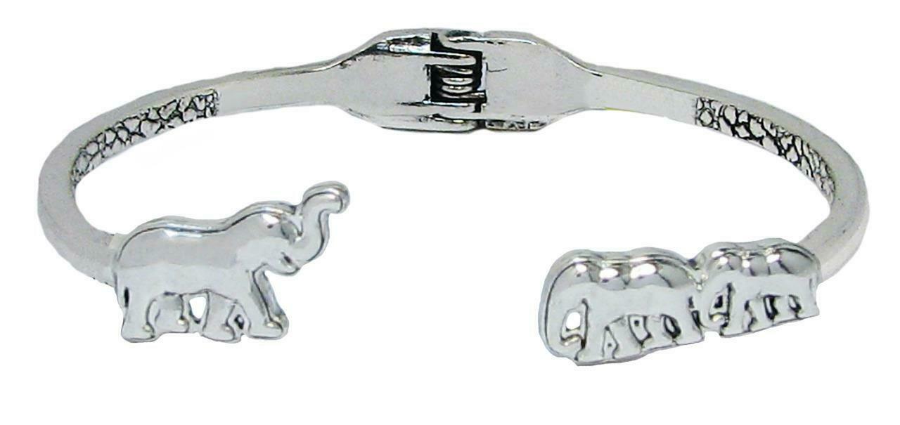 

Elephant with Two Babies Silver Hinged Cuff Bracelet Jewelry Mother s Day Gift