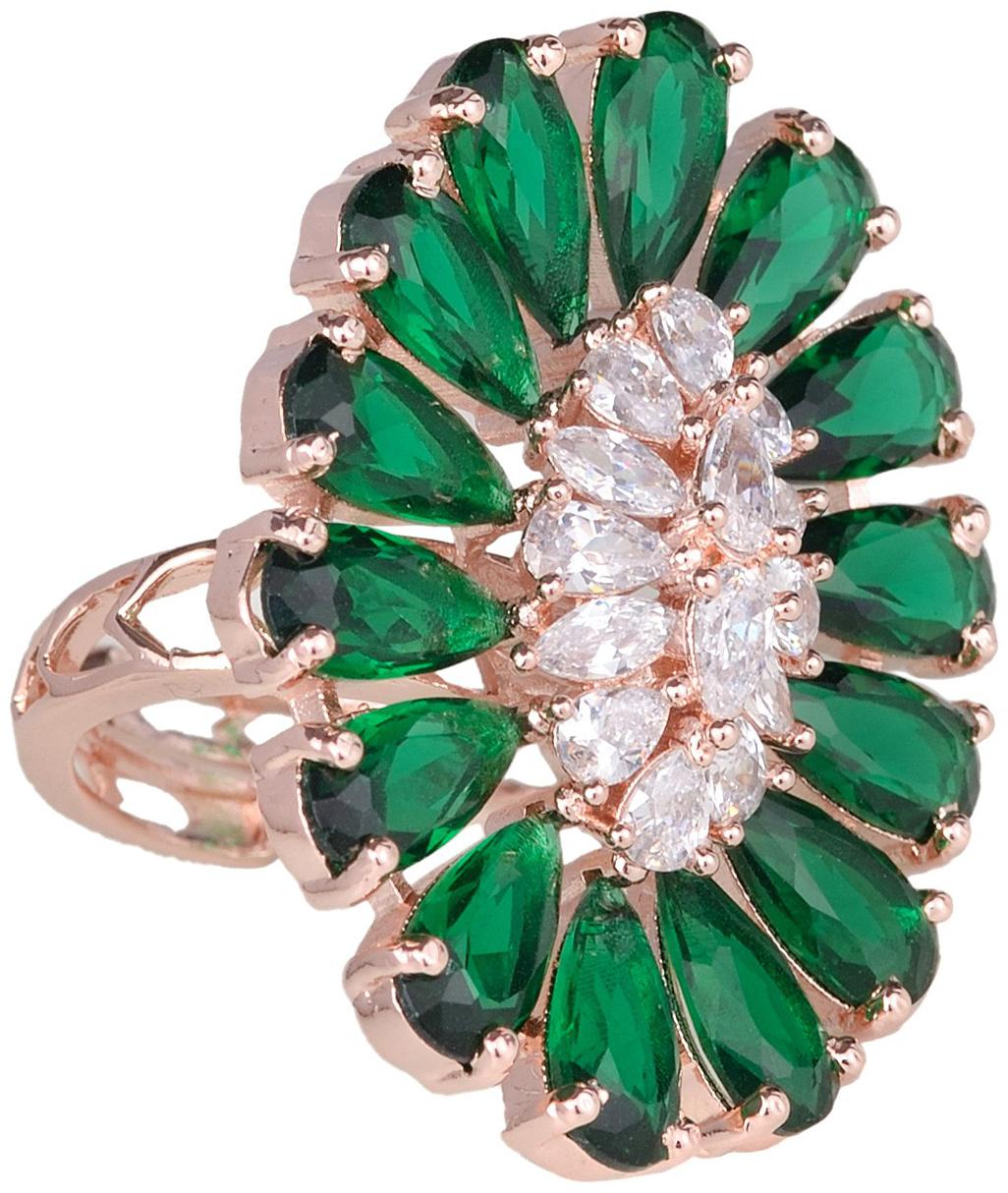 

Emerald and AD encrusted Floral Ring Green Diamond Handcrafted Adjustable for Women Girls