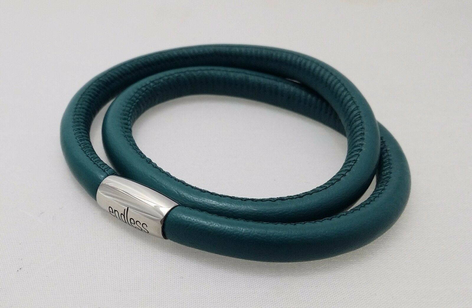 

ENDLESS green bayou double leather steel 38cm 15 long bracelet
