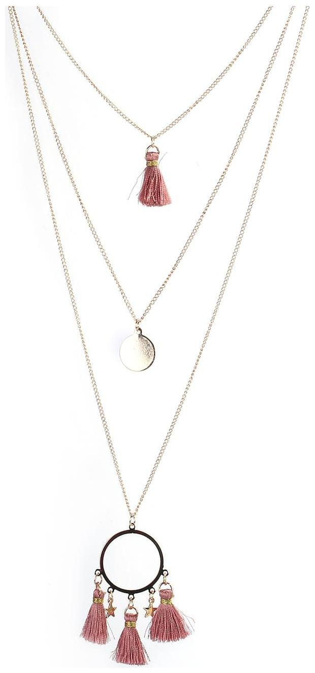 

Enso Tasselled Pendants with Chain - Pink