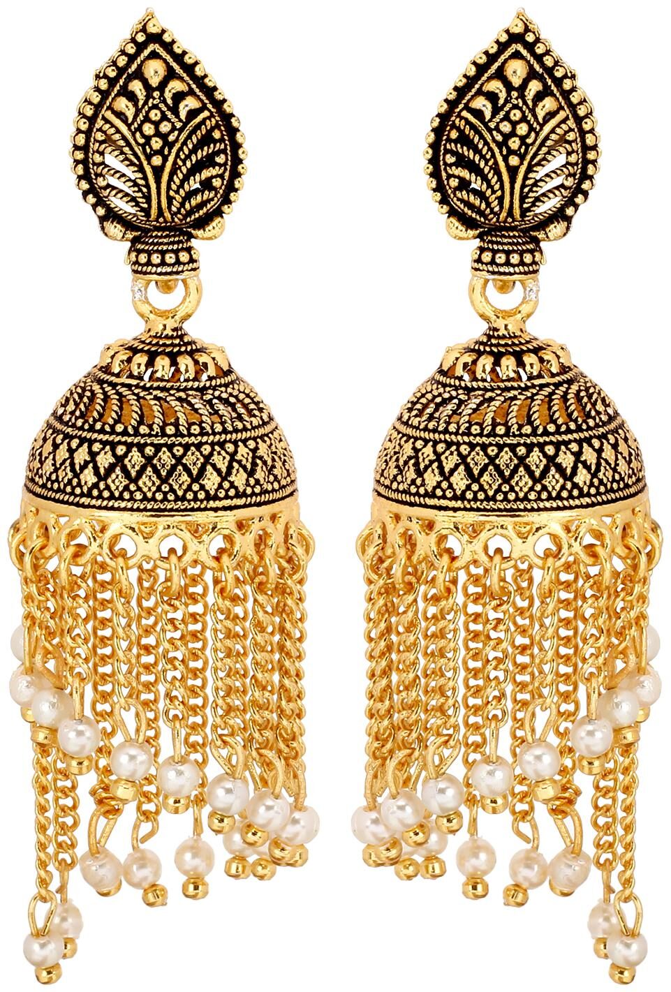 

Eris Inc Beautiful Gold Plated long chain small pearl Jhumki Earrings