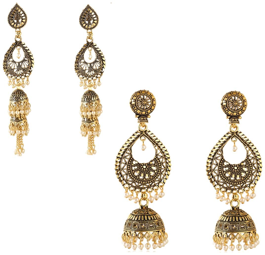 

Eris Inc Beautiful Jhumka Jhumki Gold Plated Traditional Combo Earrings for Women and Girls