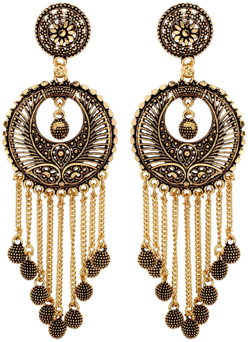 

Eris Inc Designer new look Long Chain with multiple Ball sliver Plated Jhumki Earrings for Girls