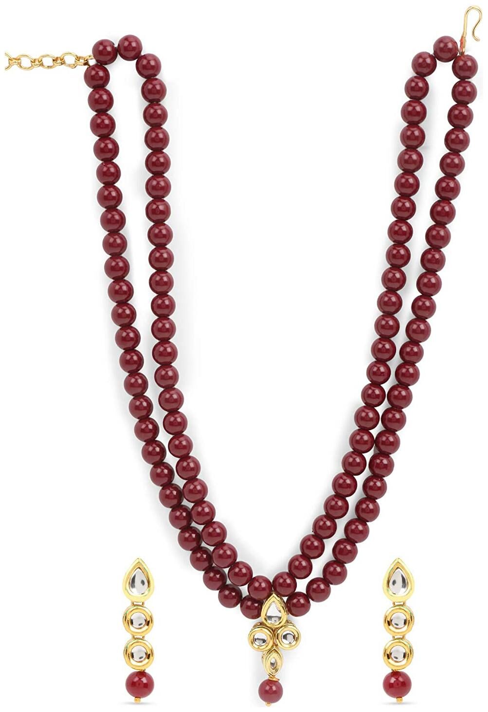 

Etnico 18K Gold Plated Traditional Beaded Necklace Set With Earrings Set Encased With Faux Kundan (ML238M)