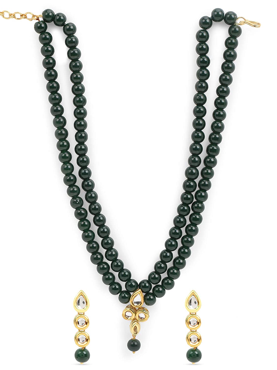 

Etnico 18K Gold Plated Traditional Beaded Nacklace Set With Earrings Set Encased With Faux Kundan (ML238G)