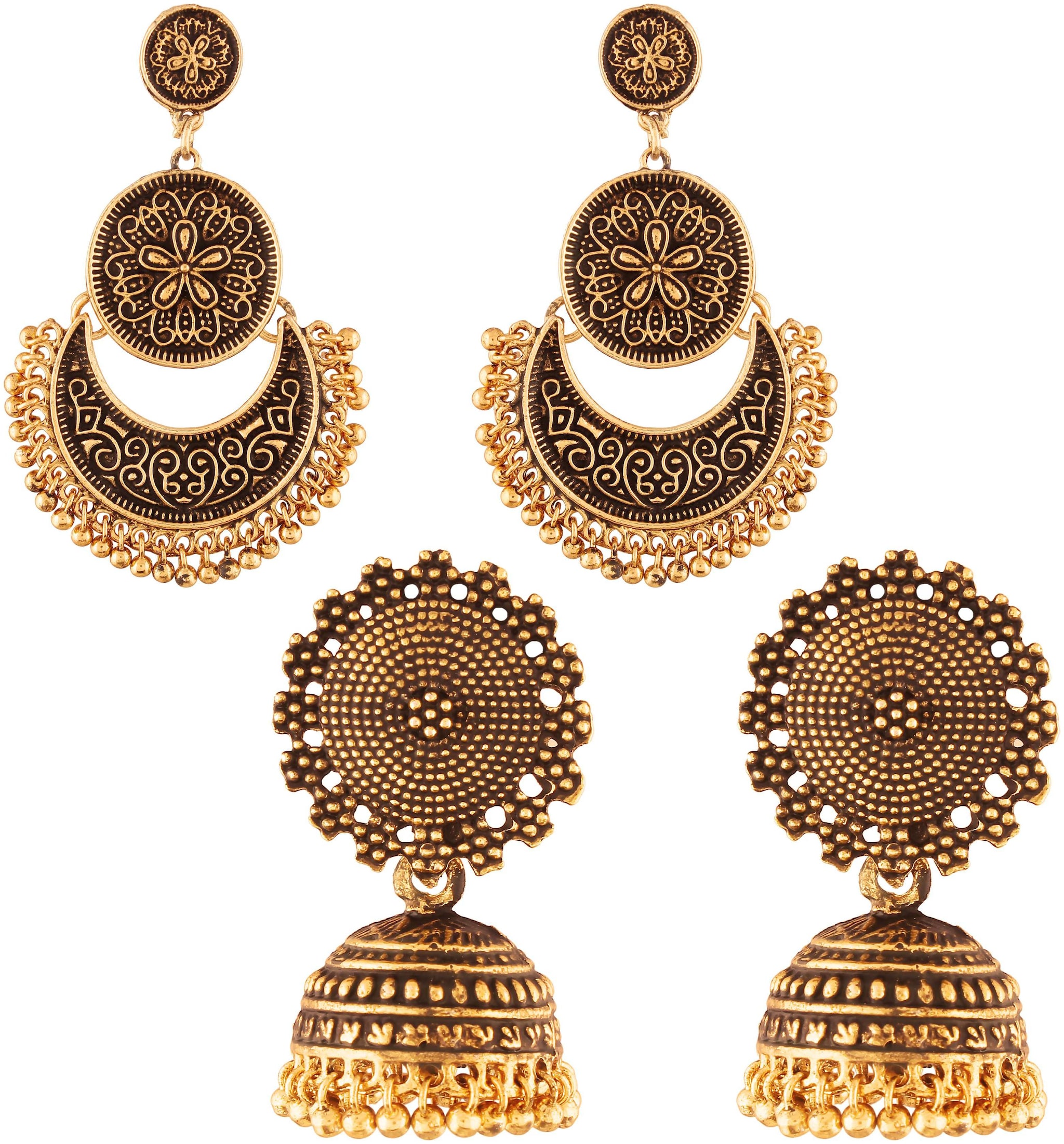 

Etnico Combo of Gold Chandbali Jhumki Earrings for Women