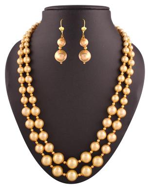 

Etnico Double line Pearl Necklace with Earrings For Women