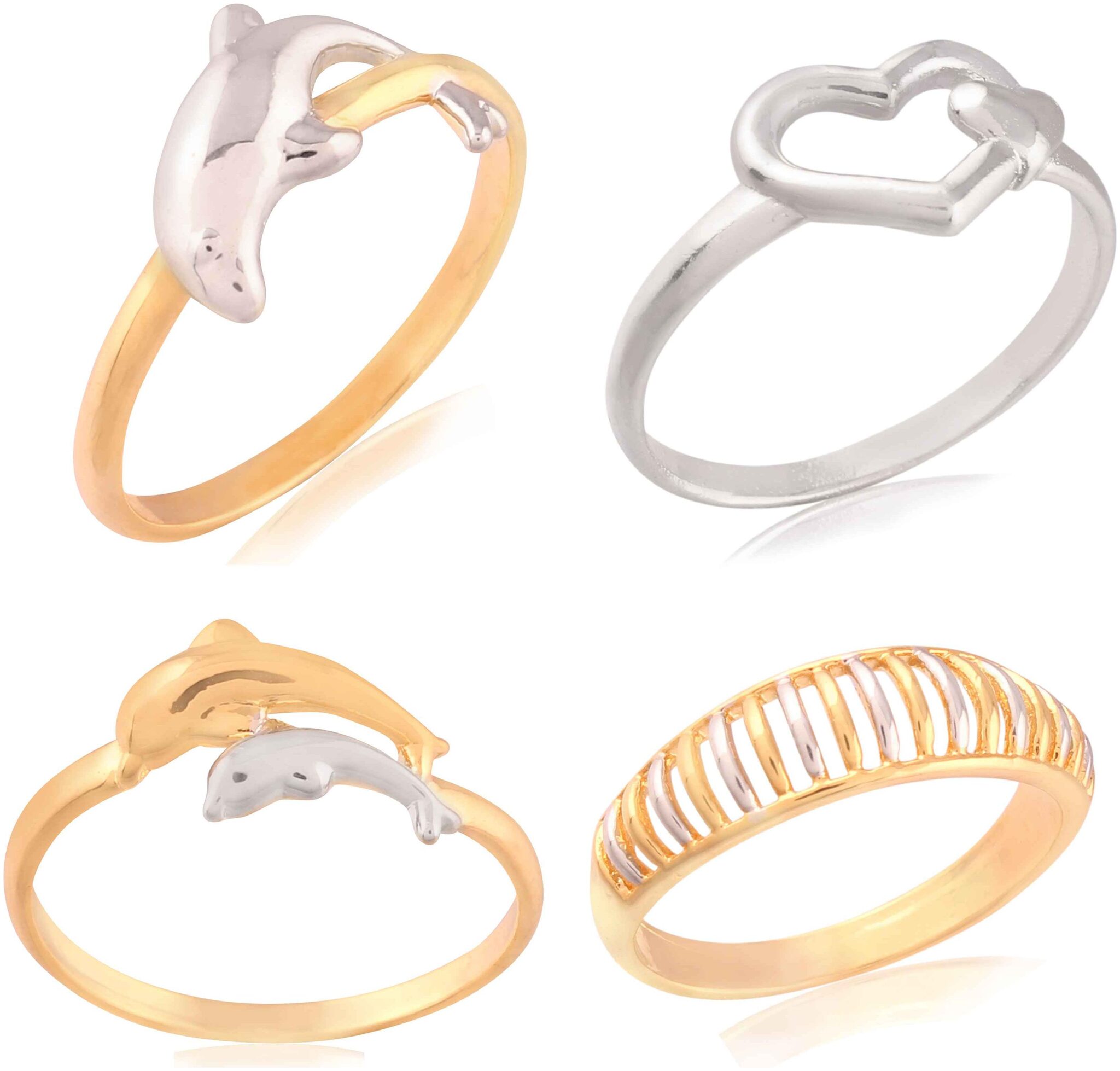 

Etnico Gold Silver Plated Combo of 4 Fashion Rings for Women
