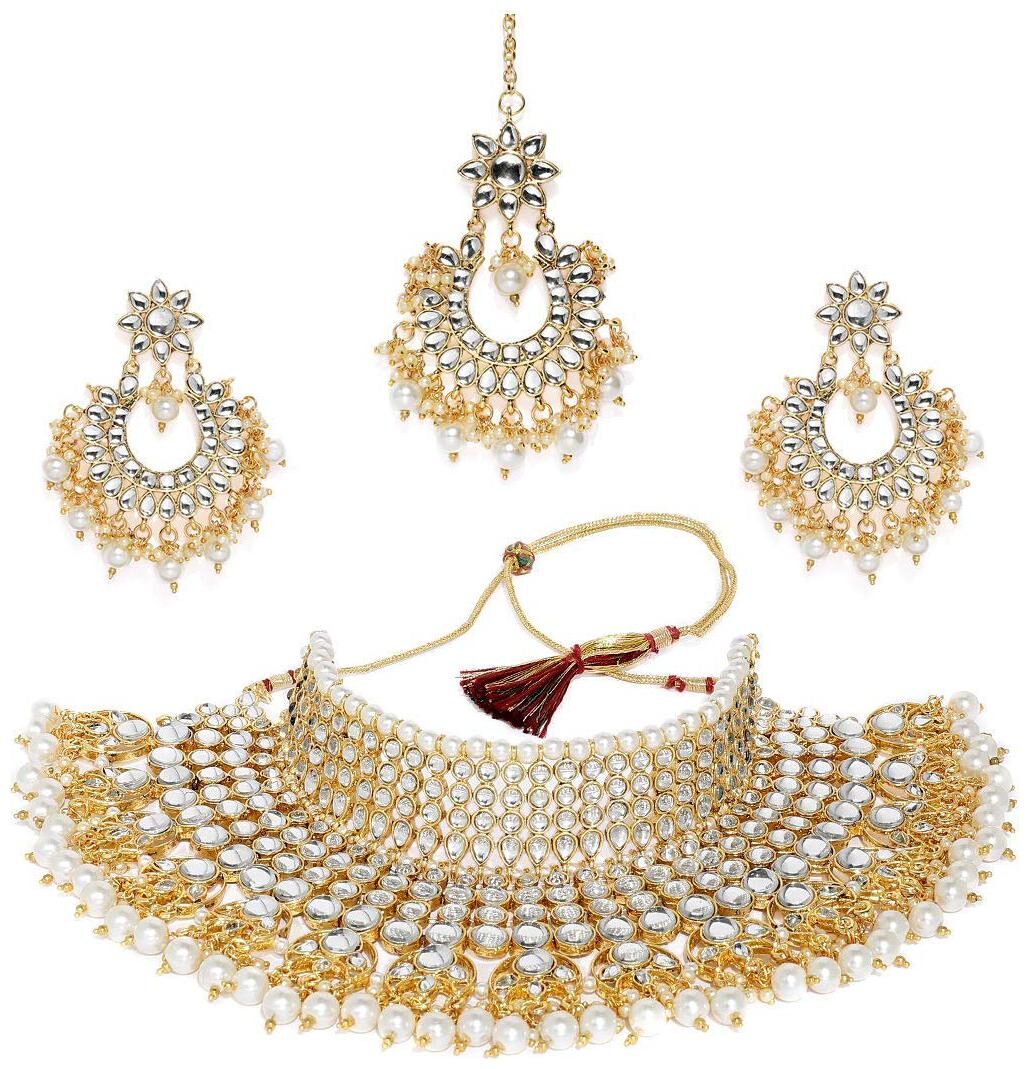 

Etnico Gold Plated Stylish Kundan Choker Set With Tikka And Earrings (K7085W)