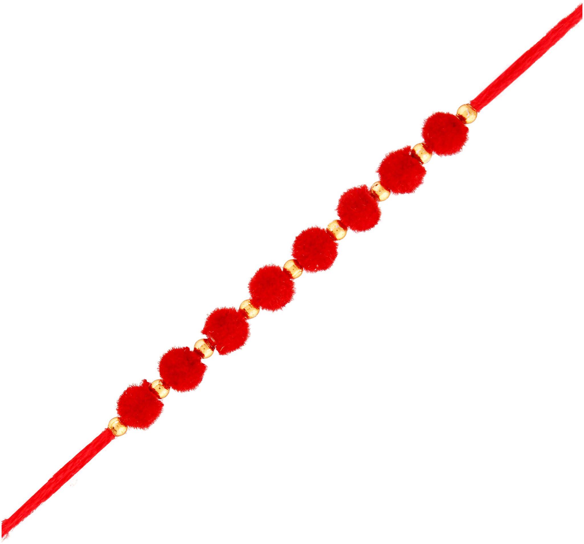 

Etnico Gold Plated Designer Soft Fur Golden Beads Rakhi For Men Boys