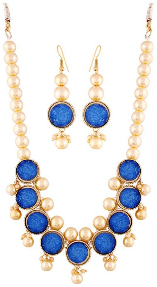 

Etnico Gold Plated Pearl Necklace with Earrings For Women (ML120Bl)