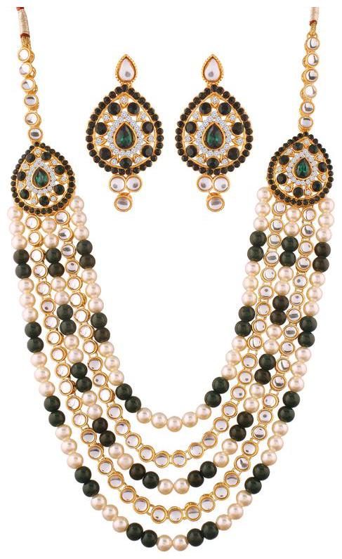 

Etnico Gold Plated Pearl Kundan Necklace with Earrings For Women