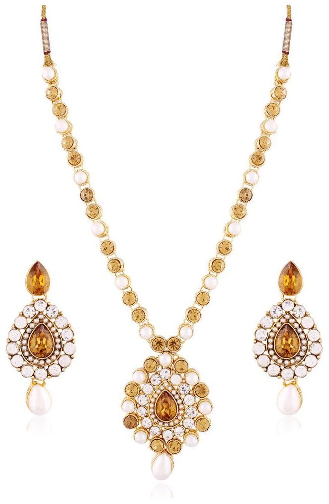 

Etnico Gold Plated Traditional Necklace Set with Earrings for Women IJ294LW