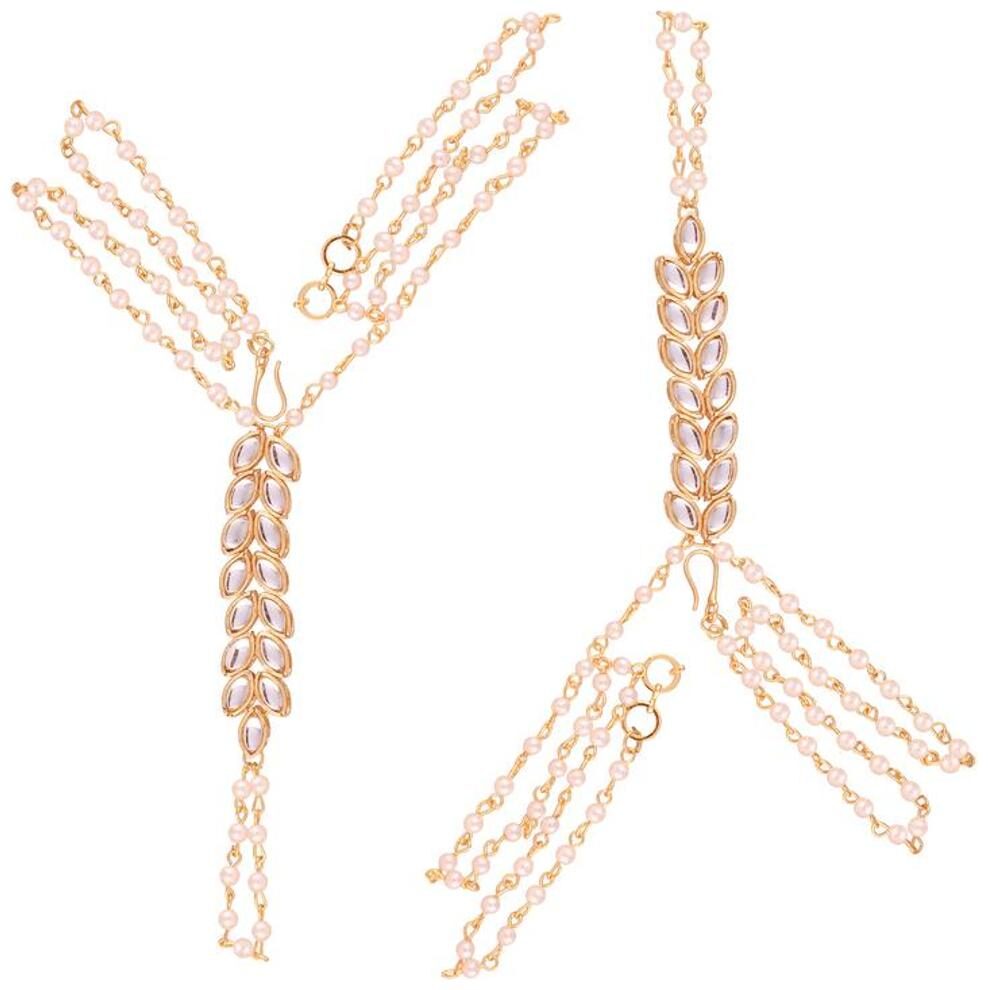 

Etnico Gold Plated Kundan and Pearl Hath phool for Women